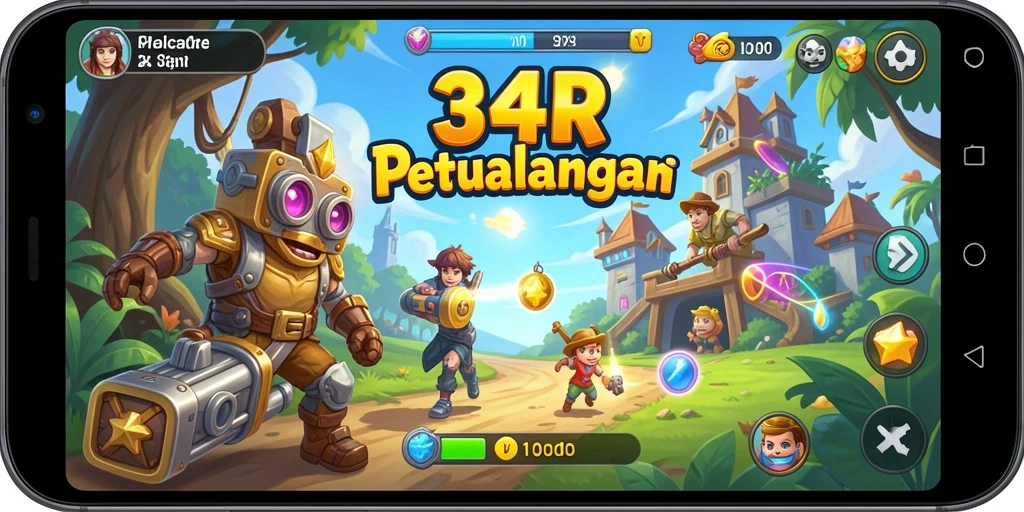Tampilan gameplay seru dari 34R dengan karakter yang beragam.
