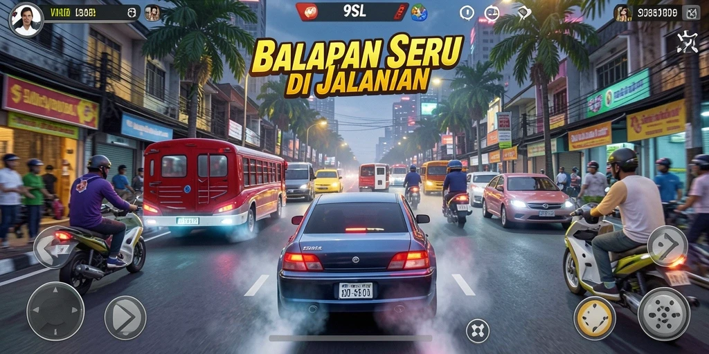 Screenshot menampilkan aksi balapan seru dari 9SL.