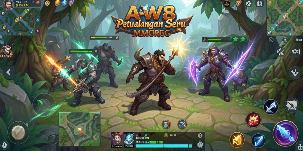 Screenshot utama AW8 menampilkan pertarungan epik di dunia MMORPG.