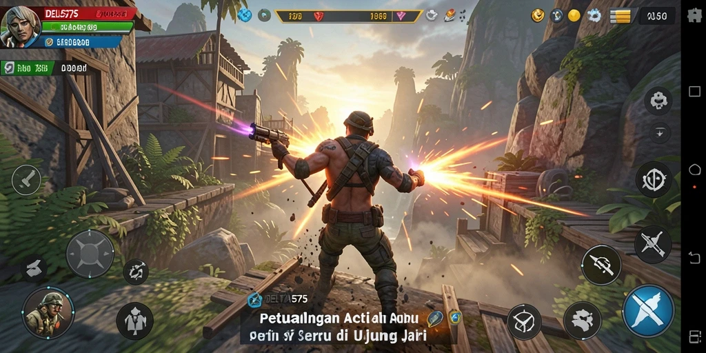 Screenshot gameplay dari DELTA575 menampilkan aksi mendebarkan dan lingkungan yang dinamis.