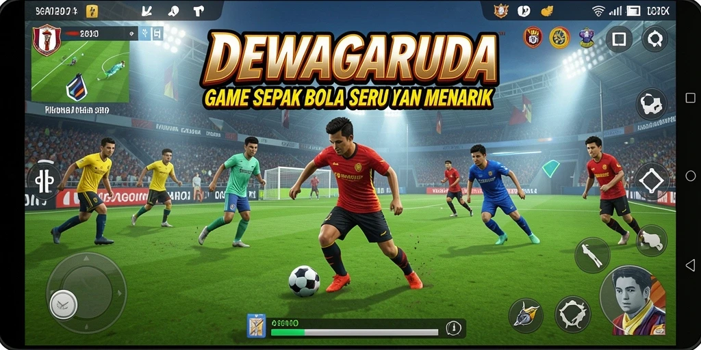 Tampilan gameplay menarik dari DEWAGARUDA dengan aksi sepak bola intens.