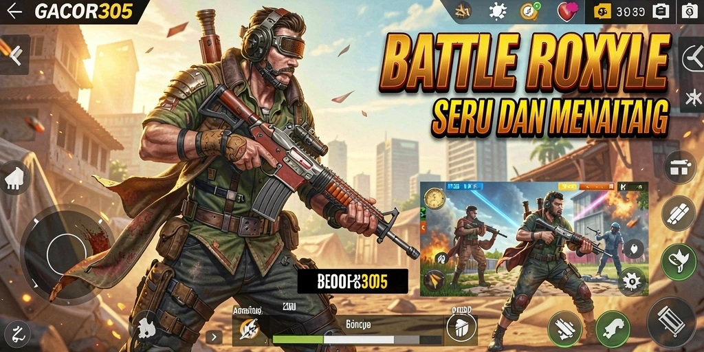 Screenshot GACOR305 menampilkan pertempuran mendebarkan di medan perang Battle Royale.