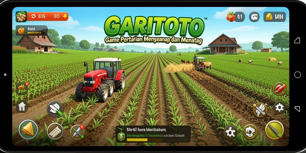 Screenshot gameplay GARITOTO yang menampilkan ladang pertanian yang subur.