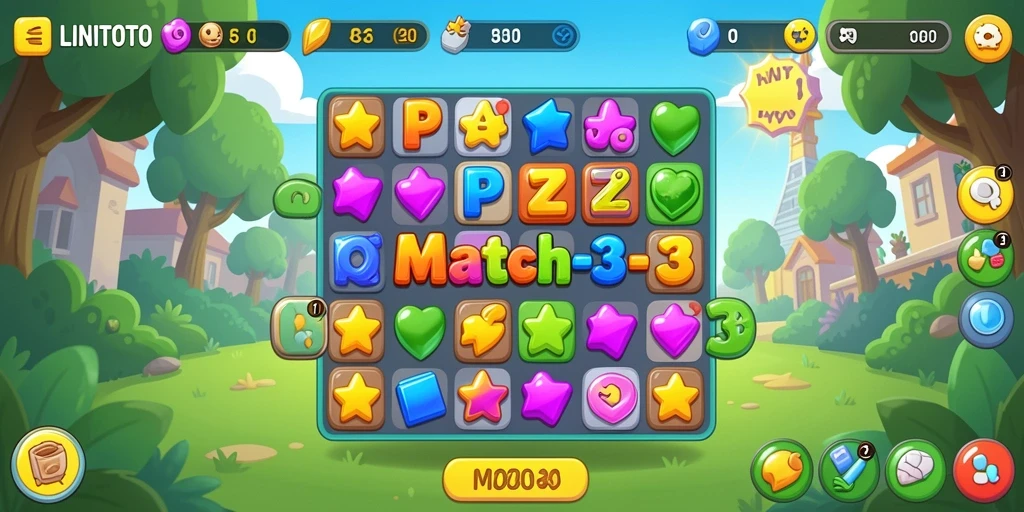 Tampilan gameplay seru di LINITOTO dengan elemen Match-3.